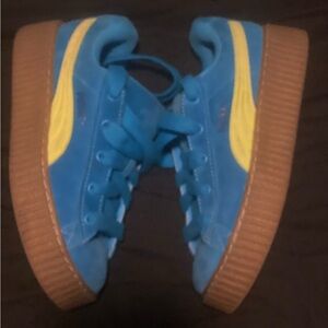Puma Blue and Yellow Athletic Shoes with Suede Texture
